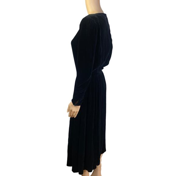 Vtg 80s Joanie Char Black Velvet Basque Waist Gothic Midi Dress SZ 8 - Picture 6 of 10
